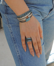 Load image into Gallery viewer, Oxidized Sterling Silver Black Pave Stack Ring,Aqua Crystal Ring, - Topaz Jewelry