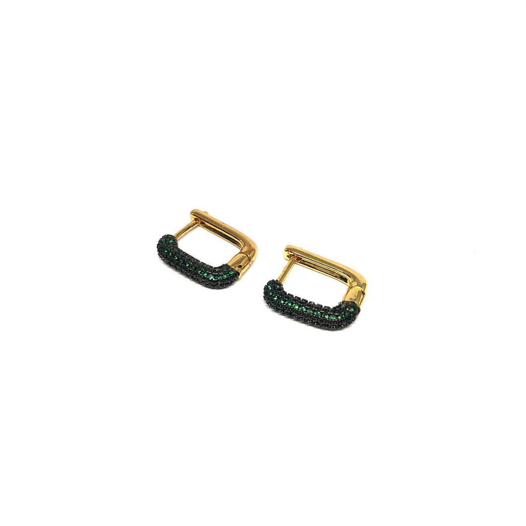 Pave Green  Cubic Zirconia Rectangle Hoop Earrings,Gold Plated Color Cubic Earrings,Topaz Jewelry