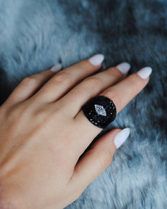 Black Mesh Ring, Black Statement Ring,Black Swarovski Ring, Black Eye Ring, - Topaz Jewelry