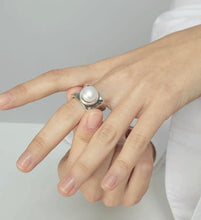 Load image into Gallery viewer, Silver Statement Ring, Large Pearl Ring, Pearl Statement Ring, Chunky Pearl Ring ,Topaz Jewelry