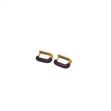 Load image into Gallery viewer, Pave Pink Cubic Zirconia Rectangle Hoop Earrings,Gold Plated Color Cubic Earrings,Topaz Jewelry 

