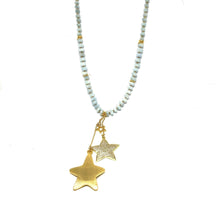 Load image into Gallery viewer, Aquamarine Star Charm Necklace,Light Blue Stars Statement Necklace- Topaz Jewelry