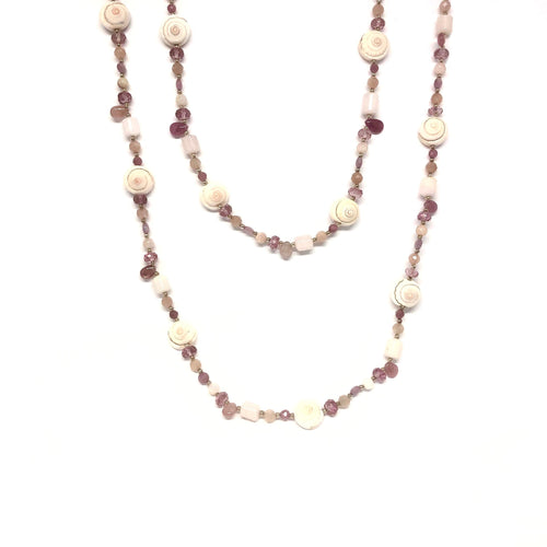 Rose Quartz Long Necklace,Pink Gemstone Necklace,Shell Long Necklace - Topaz Jewelry