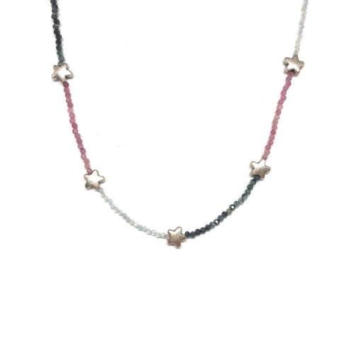 Pink,Blue Sapphire Gemstones Necklace,Star Necklace,Topaz Jewelry