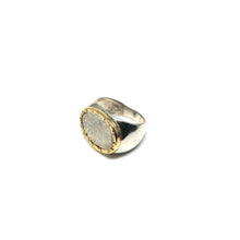 Load image into Gallery viewer, Silver- Gold Oval Ring, Silver Hammered Oval Ring - Topaz Jewelry
