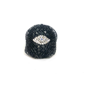 Black Mesh Ring, Black Statement Ring,Black Swarovski Ring,Black Eye Ring, - Topaz Jewelry