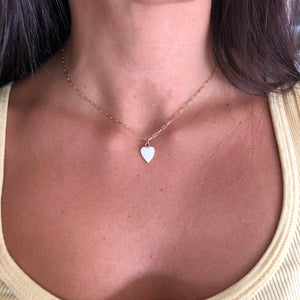 White Enamel Heart Necklace,White Heart Necklace,Topaz Jewelry