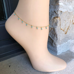Turqouise Anklet,Gold Anklet,Topaz Jewelry