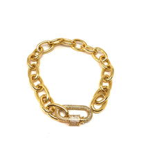 Load image into Gallery viewer, Gold Plated, Oval Links Small Bracelet, Gold Small Bracelet, Carabiner Clasp Oval Small Wrist Bracelet, Topaz Jewelry
