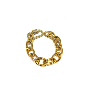 Gold Plated, Oval Links Small Bracelet, Gold Small Bracelet, Carabiner Clasp Oval Small Wrist Bracelet, Topaz Jewelry 
