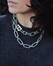 Load image into Gallery viewer, Silver Plated Oval Link Chain Necklace, Chunky Links Necklace, Statement Necklace, Topaz Jewelry