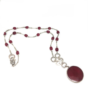 Red Jade Long Necklace, Long Silver Necklace Red Jade Pendant, Topaz Jewelry