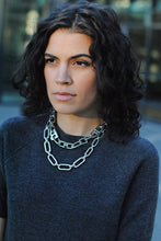 Load image into Gallery viewer, Silver Plated Oval Link Chain Necklace, Statement Links Necklace, Topaz Jewelry