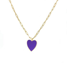Load image into Gallery viewer, Purple Enamel Heart Necklace,Gold Vermeil Links Chain,Color Heart Necklace,Topaz Jewelry
