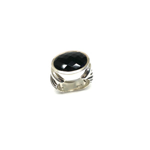 Textured Sterling Silver Oval Onyx Ring - Topaz Jewelry