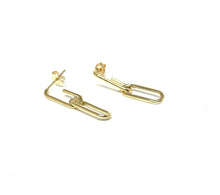 Load image into Gallery viewer, 10K Yellow Gold Paperclip Stud Earrings,Gold Paper Clip Earrings,Topaz Jewelry 

