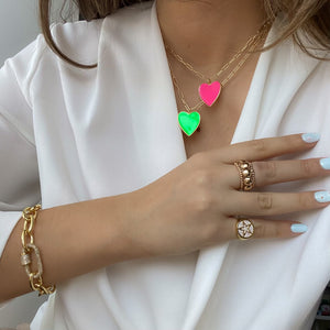 Gold Vermeil Link Chain,Enamel Pink,Green, Enamel Heart,Topaz Jewelry
