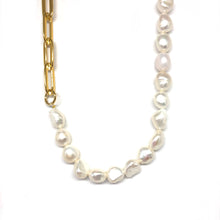Load image into Gallery viewer, Gold Plated Links Chain Freshwater Pearls Choker, Chunky Pearls Choker ,Topaz Jewelry
