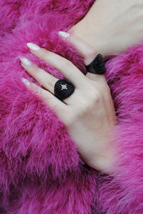 Black Mesh Ring, Black Statement Ring, Black Swarovski Ring, Black Ring, Black Star Ring,- Topaz Jewelry