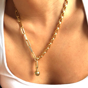 Gold Plated Links Chain Ball Necklace,Gold Ball Necklace,Gold Ball Pendant Necklace,Topaz Jewelry