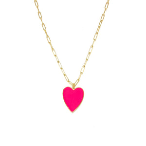 Gold Vermeil Link Chain,Enamel Pink Enamel Heart,Topaz Jewelry