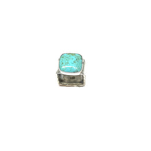 Load image into Gallery viewer, Turquoise Ring ,Sterling Silver Turquoise Ring,Square Gemstone Ring,Hammered Turquoise Ring,- Topaz Jewelry