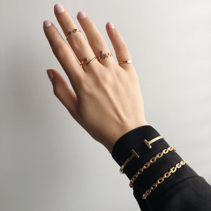 10K Solid Gold T Bar Cuff Bracelet - Topaz Jewelry