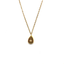 Load image into Gallery viewer, Gold Plated Teardrop Locket Style, Starburst Charm Necklace,18K Gold Stainless Teardrop Pendant Necklace,Starburst Pendant,Topaz Jewelry
