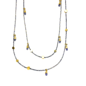 Long Beaded Necklace,Iolite Necklace,Charms Necklace Topaz Jewelry