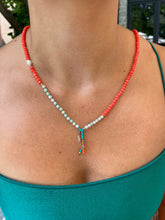 Load image into Gallery viewer, Coral Beaded Necklace, Coral Turquoise Necklace,Colour Charm Necklace,Topaz Jewelry
