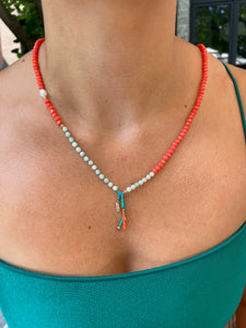 Coral Beaded Necklace, Coral Turquoise Necklace,Colour Charm Necklace,Topaz Jewelry