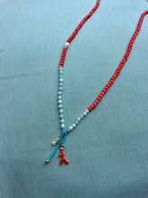 Load image into Gallery viewer, Coral Beaded Necklace, Coral Turquoise Necklace,Colour Charm Necklace,Topaz Jewelry
