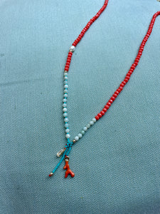 Coral Beaded Necklace, Coral Turquoise Necklace,Colour Charm Necklace,Topaz Jewelry