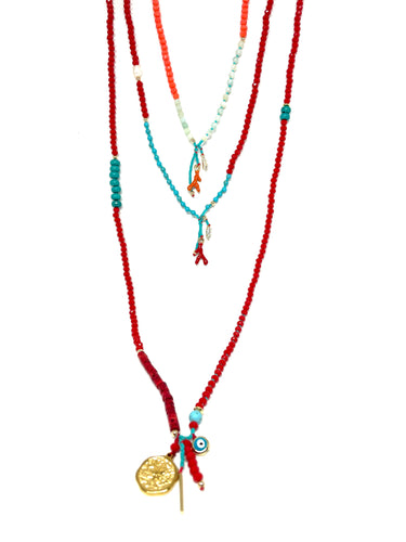 Coral Beaded Necklace, Coral Turquoise Necklace,Colour Charm Necklace,Topaz Jewelry 