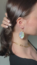 Load and play video in Gallery viewer, Mother of Pearl Statement Earrings,Mother of Pearl Oval Earrings,Topaz Jewelry.

