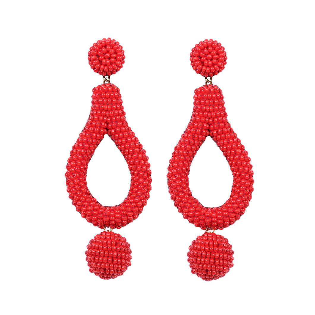 Beaded Red Statement Earrings,Vacation Earrings, - Topaz Jewelry