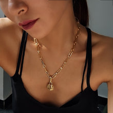 Load image into Gallery viewer, Gold Plated Oval Link Charm Necklace, Lock Charm Necklace, Statement Gold Link Necklace, Topaz Jewelry.Gold Plated Oval Link Charm Necklace, Lock Charm Necklace, Statement Gold Link Necklace, Topaz Jewelry.
