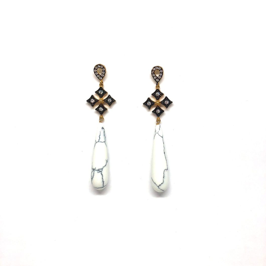 22K Gold Vermeil  Pave Post White Agate Earrings,Statement White Earrings- Topaz Jewelry