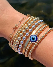 Load image into Gallery viewer, Blue Evil Eye bracelet,Evil Eye Stretch Gold Balls Bracelet, Topaz Jewelry
