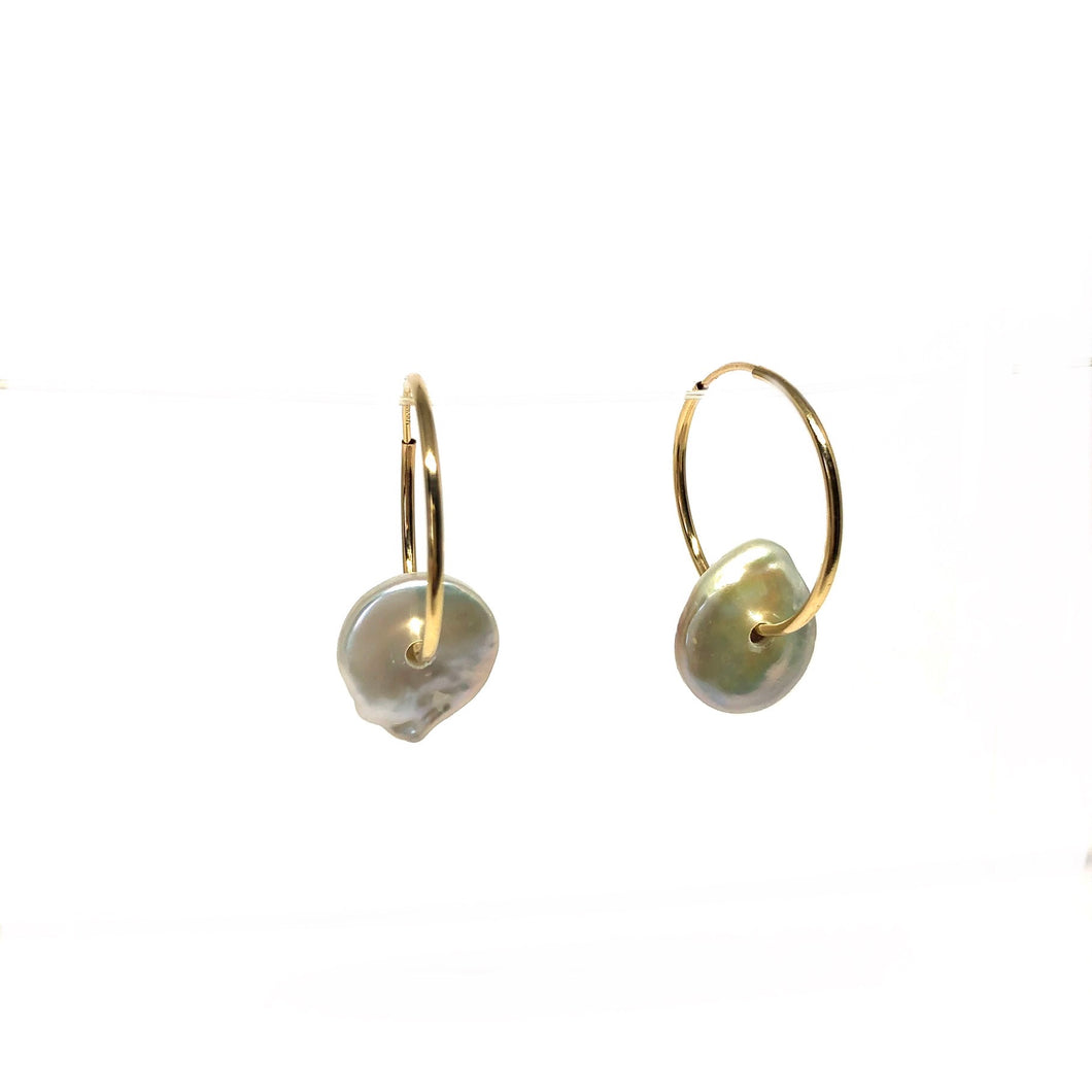 Coin Pearl Hoop Earrings,Pearl Hoop Earrings,Topaz Jewelry