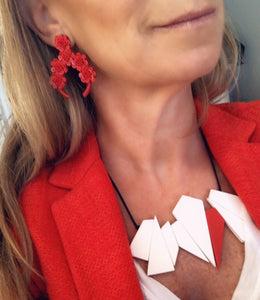 Red Flower Earrings,Red Statement Flower Earrings - Topaz Jewelry