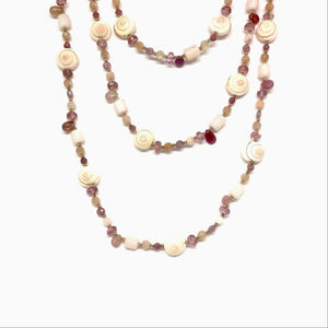 Rose Quartz Long Necklace,Pink Gemstone Necklace,Shell Long Necklace - Topaz Jewelry