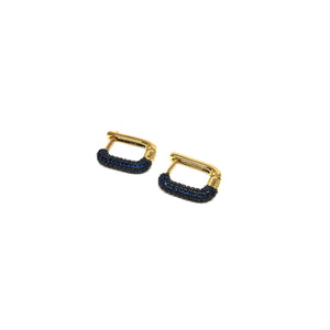 Pave Blue  Cubic Zirconia Rectangle Hoop Earrings,Gold Plated Color Cubic Earrings,Topaz Jewelry 