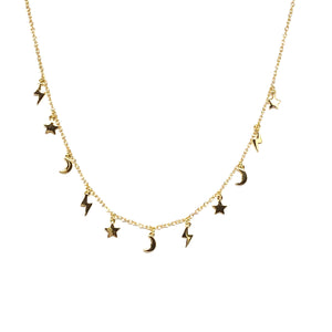 Lightning Bolt,Star,Moon,Necklace,Gold Vermeil Star ,Lightning bolts ,Moon Charms Necklace - Topaz Jewelry