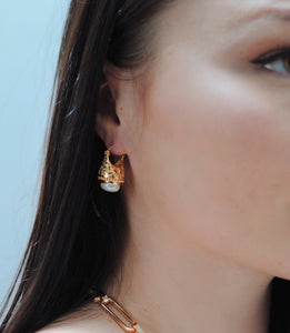 Filigree Gold Vermeil Earrings, Filigree Pearl Earrings, Everyday Pearl Earrings, Topaz Jewelry