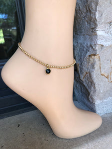 Black Eye Stretchy Gold Anklet,Evil Eye Anklet - Topaz Jewelry