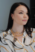 Load image into Gallery viewer, ChunkySilver Plated Links Necklace,Gold Heart Clasp,Statement Links Necklace Topaz Jewelry
