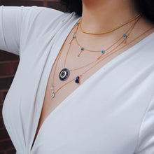 Load image into Gallery viewer, Evil Eye Necklace, Five Blue Eyes Necklace, Evil Eye Choker, Topaz Jewelry
