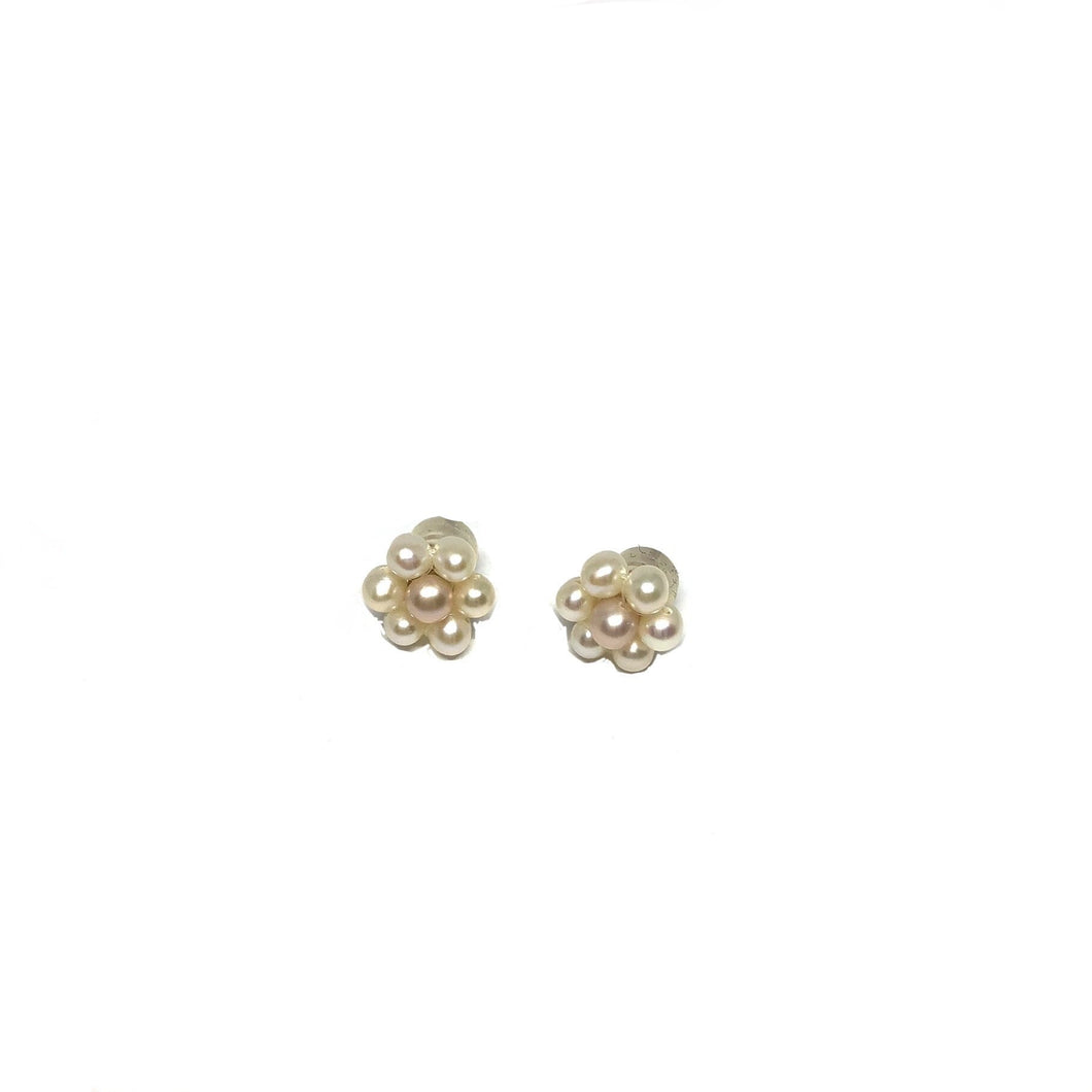 14K Gold Freshwater Pearls Post Earrings,Flower Shape Pearl Studs Earrings,Topaz Jewelry 