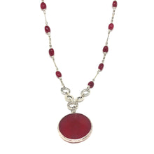 Load image into Gallery viewer, Red Jade Long Necklace, Long Silver Necklace Red Jade Pendant, Topaz Jewelry
